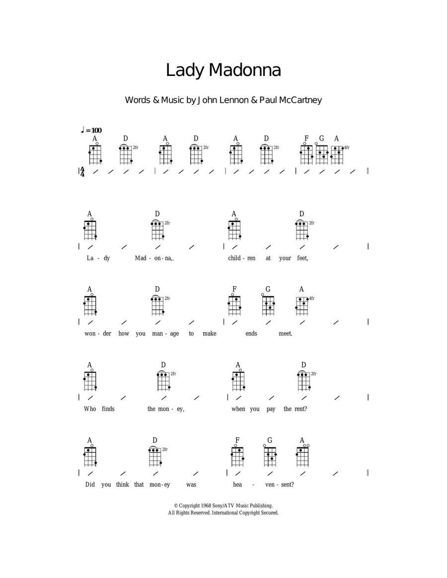 Lady Madonna Ukulele scores gallery preview page 1