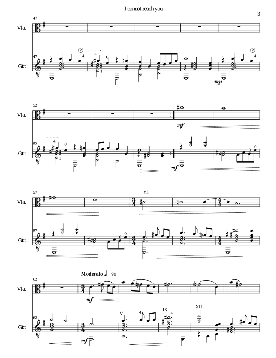 I cannot reach you for viola and guitar String Duet scores gallery preview page 3