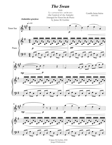 Saint-Saens: The Swan for Tenor Sax & Piano image number null
