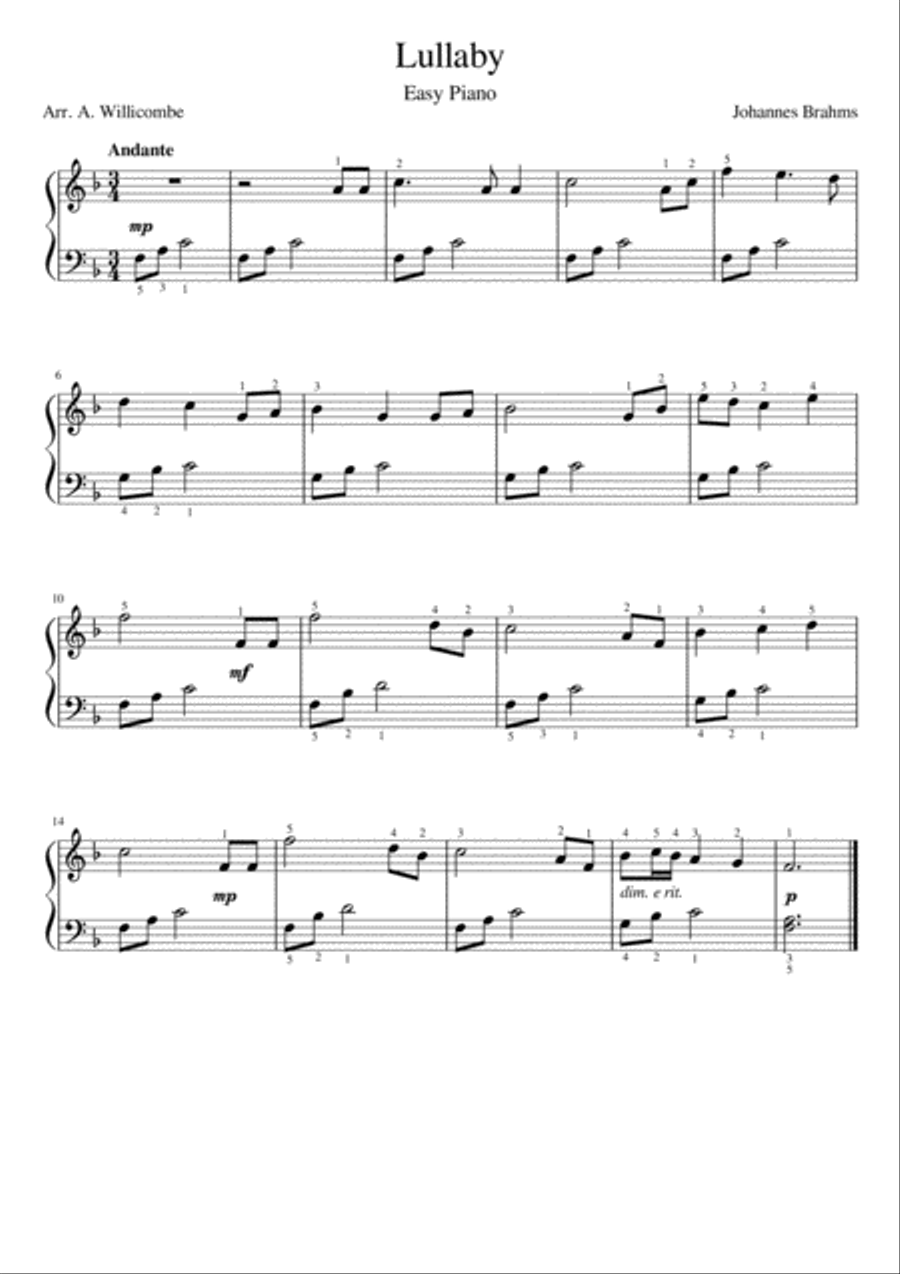 Brahms' Lullaby - Easy Piano Easy Piano scores gallery preview page 1
