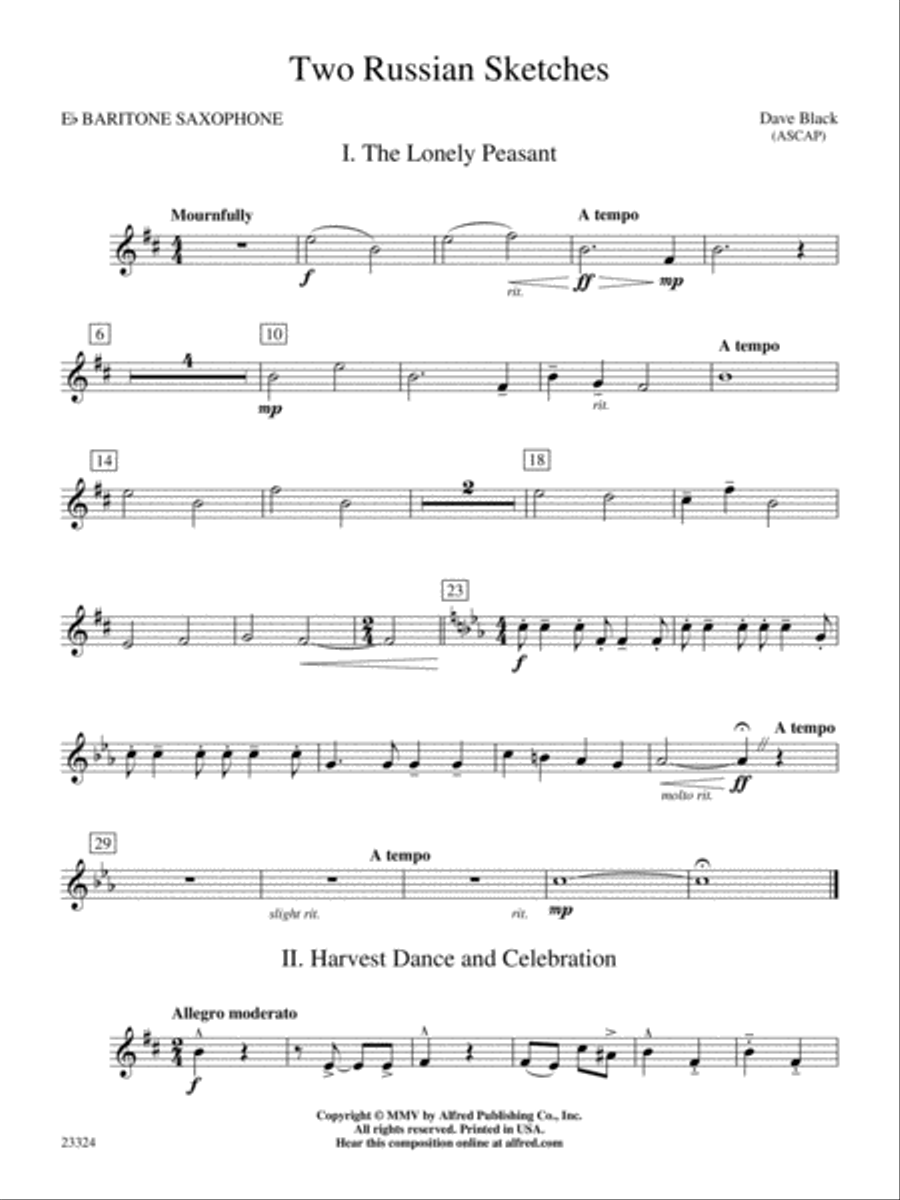 Two Russian Sketches: E-flat Baritone Saxophone Concert Band scores gallery preview page 1