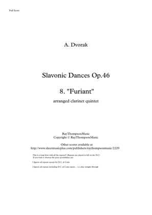 Book cover for Dvorak: Slavonic Dances Op.46 No.8 in G minor (Furiant) - clarinet quintet