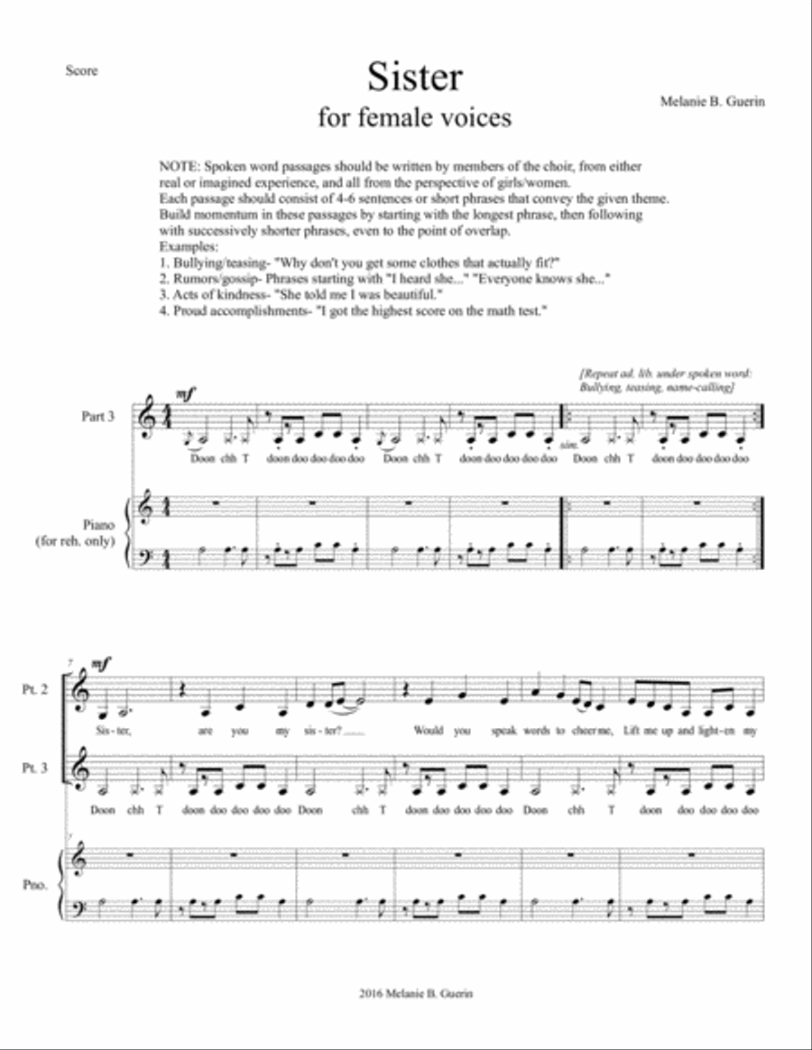 Sister SSA scores gallery preview page 1