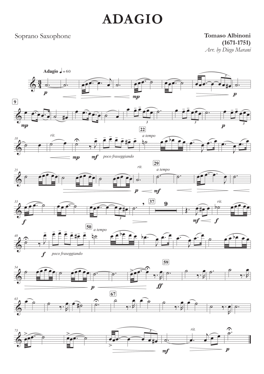Albinoni's Adagio for Saxophone Quartet Albinoni's Adagio for Saxophone Quartet Saxophone Quartet scores gallery preview page 1