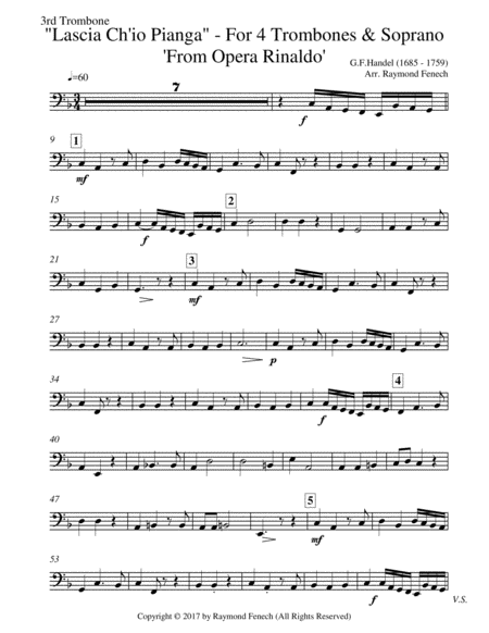 Lascia Ch'io Pianga - From Opera 'Rinaldo' - G.F. Handel (4 Trombones and Optional Soprano) image number null