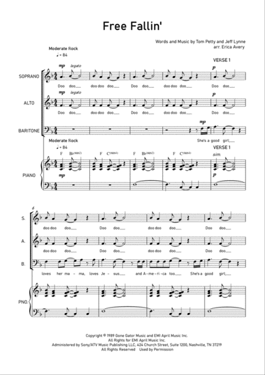 Free Fallin' 3-Part scores gallery preview page 1