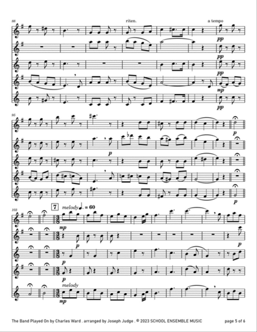 The Band Played On by Ward for Saxophone Quartet in Schools Saxophone Quartet scores gallery preview page 5
