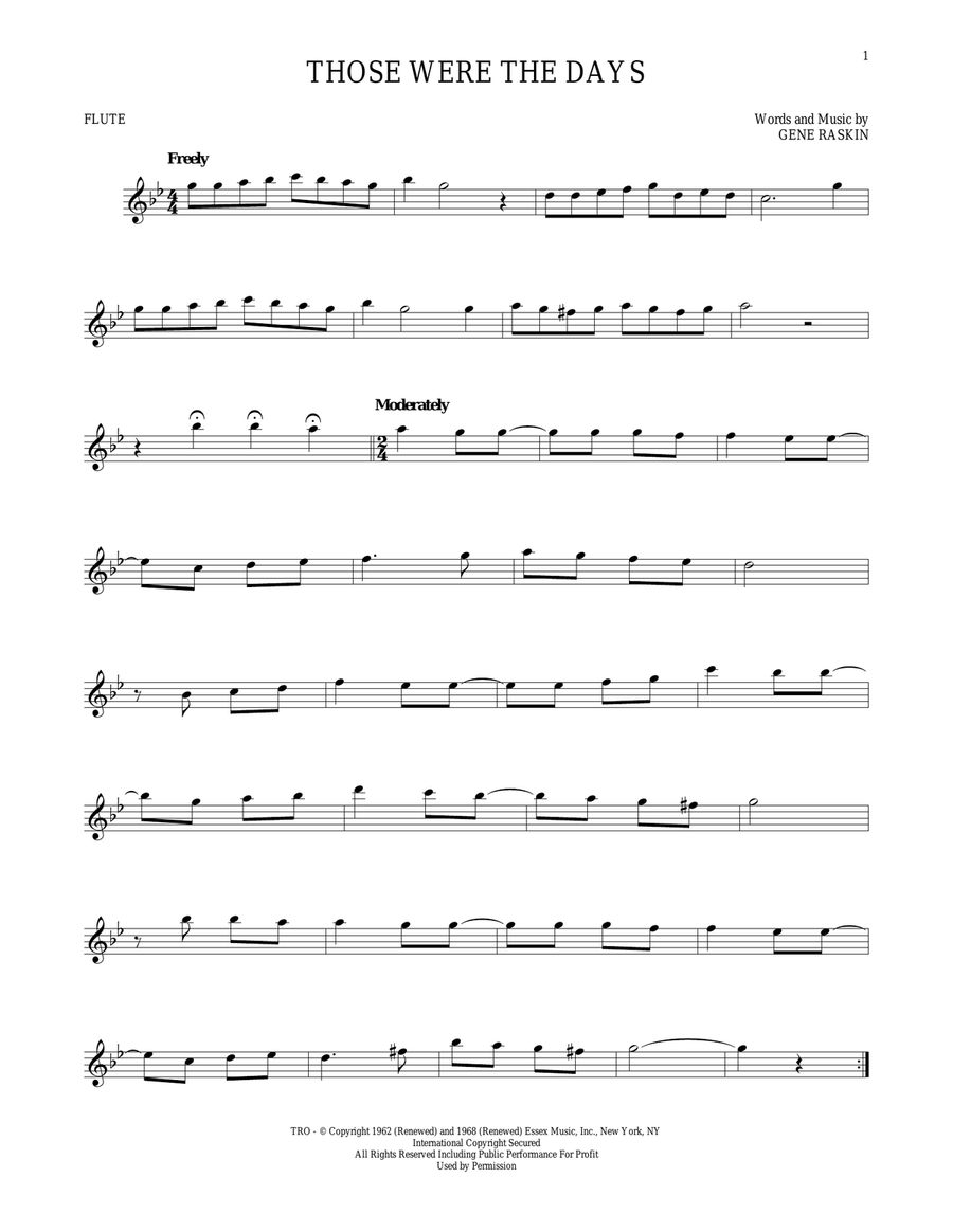 Those Were The Days Flute Solo scores gallery preview page 1