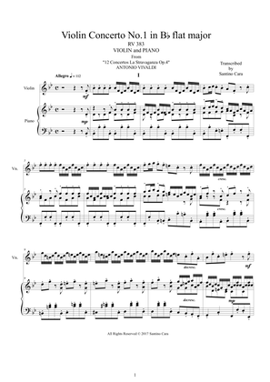 Vivaldi - Violin Concerto No.1 in B flat major Op.4 RV 383 for Violin and Piano