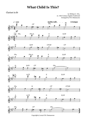 What Child Is This? - Clarinet in Bb Solo with Chords