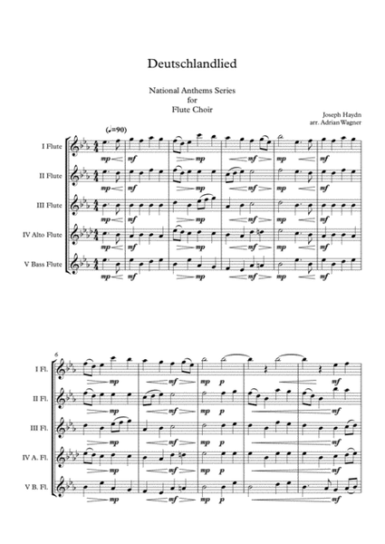 Deutschlandlied (National Anthem of Germany) Flute Choir arr. Adrian Wagner image number null