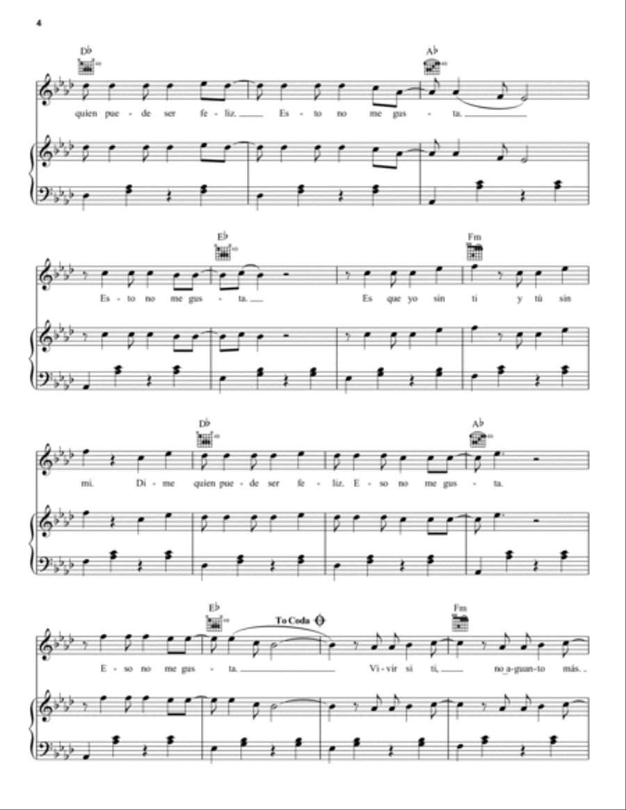 El Perdon (Feat. Inrique Ignlesias) Piano, Vocal, Guitar scores gallery preview page 4