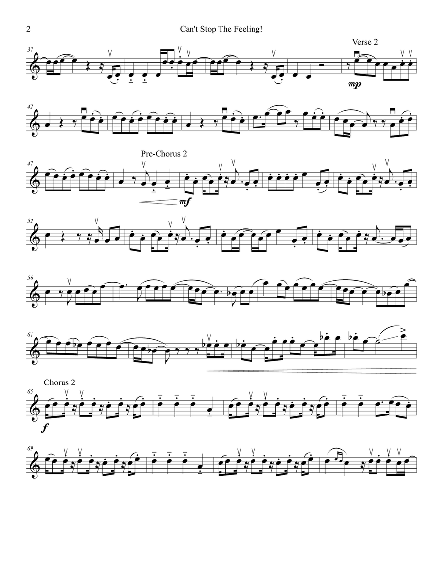 Can't Stop The Feeling! Violin Solo scores gallery preview page 2
