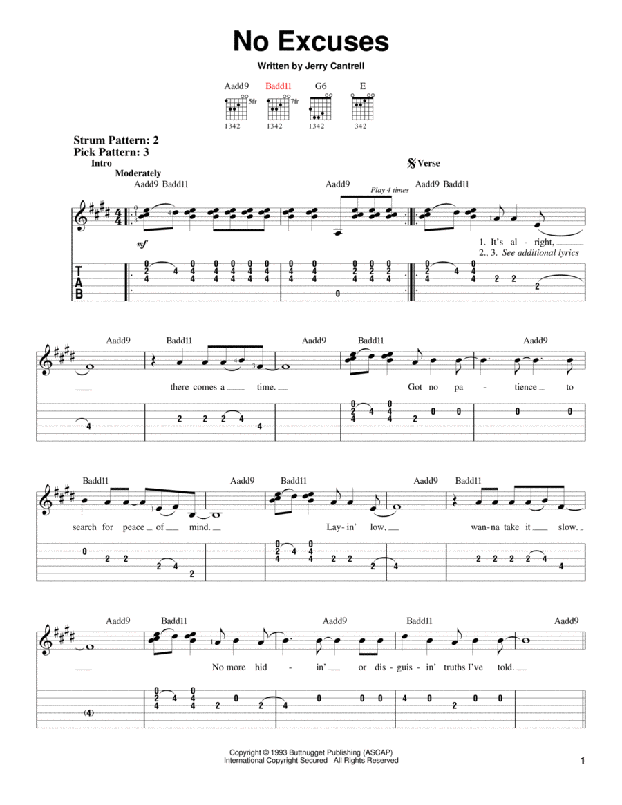 No Excuses Acoustic Guitar scores gallery preview page 1