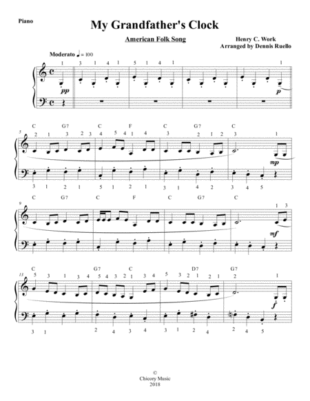 My Grandfather's Clock - American Folk Song - Easy Piano image number null