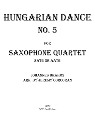 Book cover for Hungarian Dance No. 5 for Saxophone Quartet (SATB or AATB)