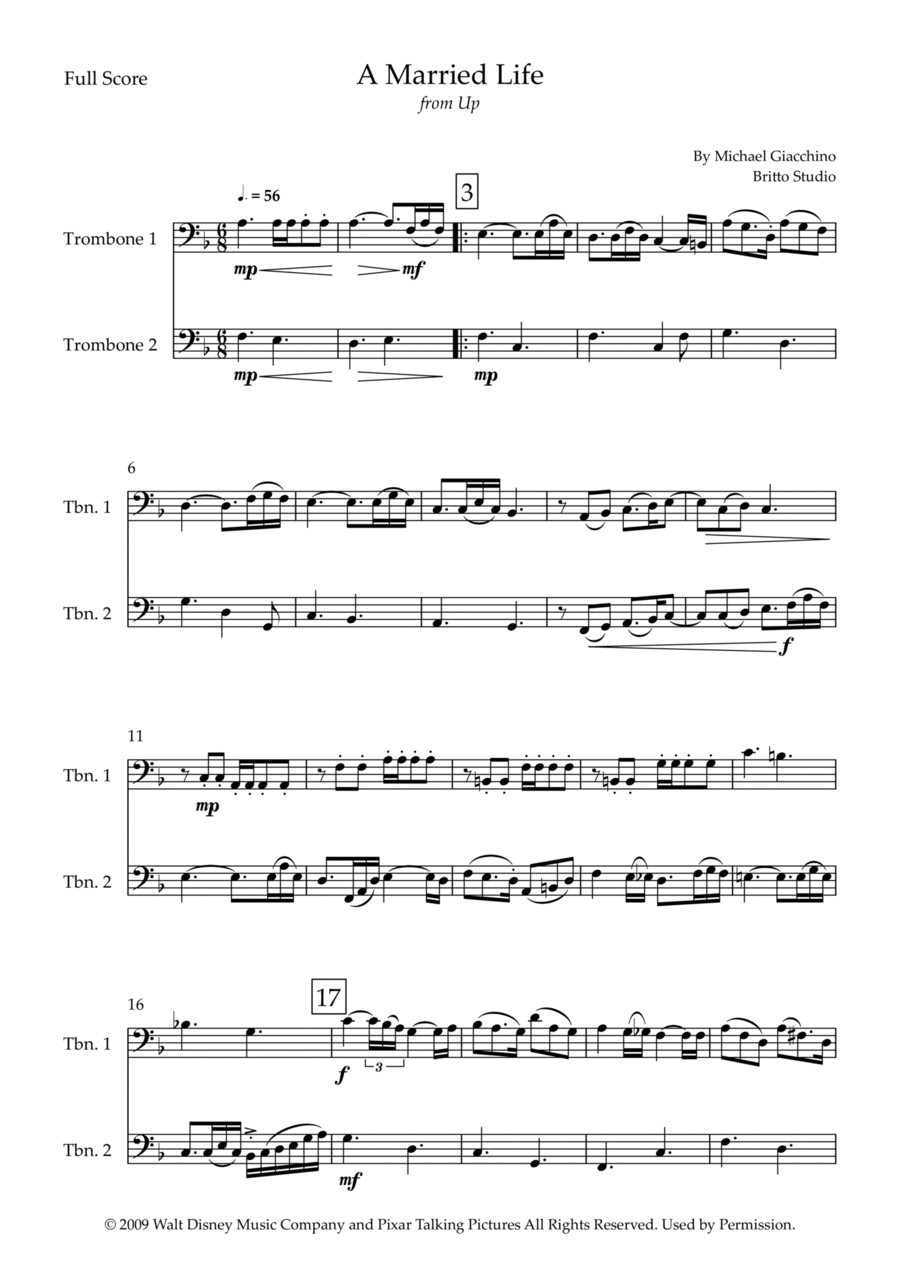 Married Life Trombone Duet scores gallery preview page 1