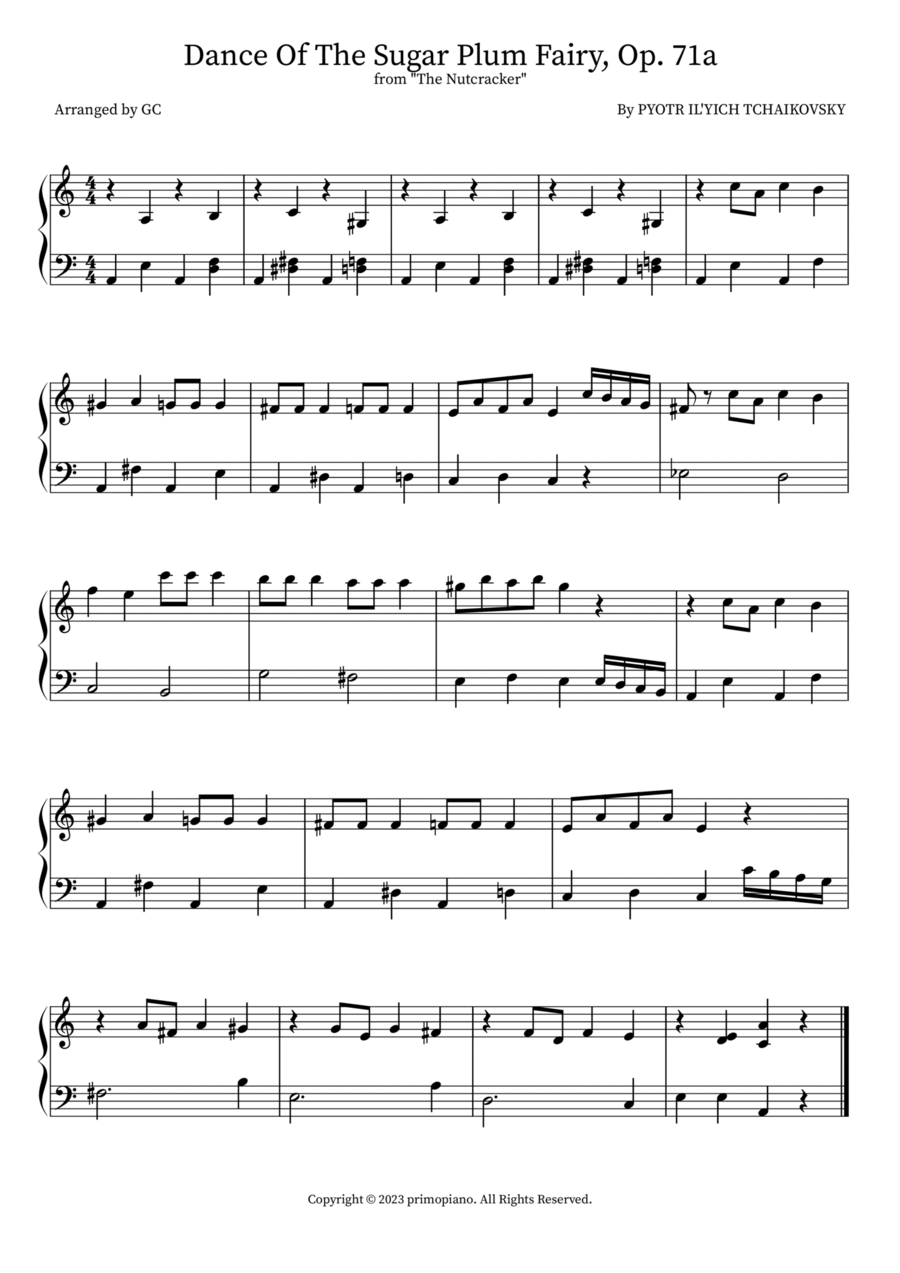 Dance Of The Sugar Plum Fairy, Op. 71a Easy Piano scores gallery preview page 1