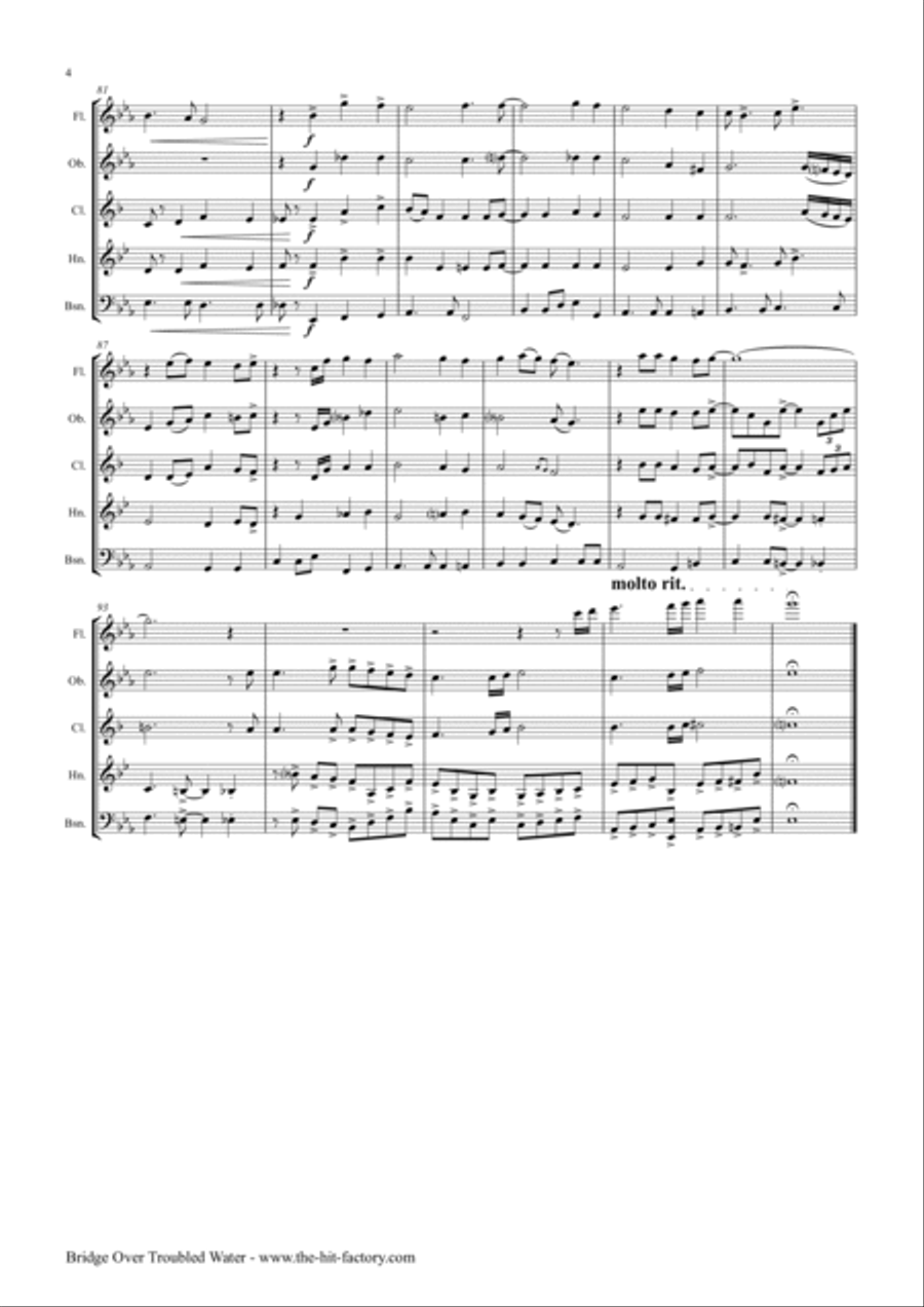Bridge Over Troubled Water Woodwind Quintet scores gallery preview page 4