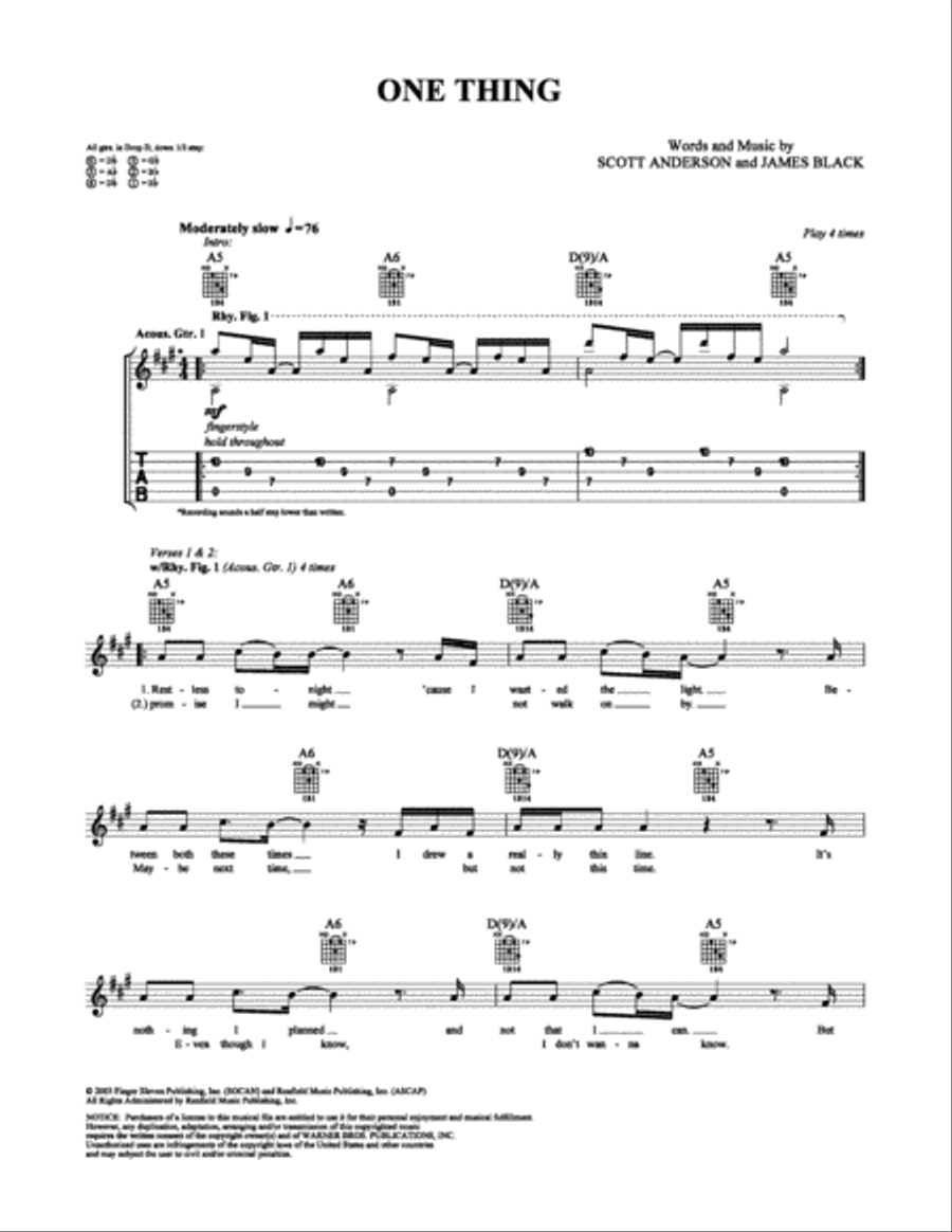 One Thing Electric Guitar scores gallery preview page 1