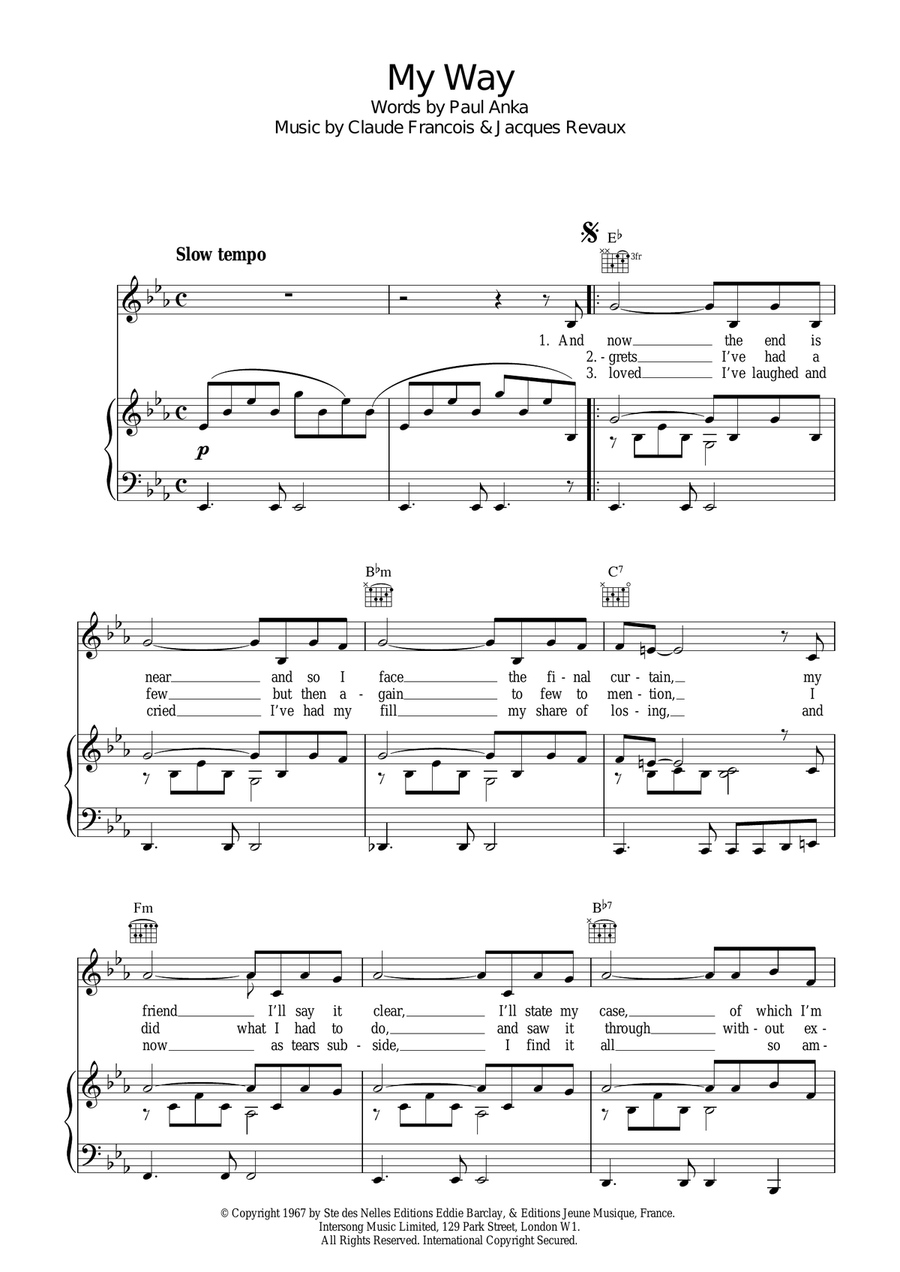 My Way Piano, Vocal, Guitar scores gallery preview page 1