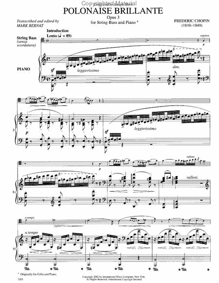 Polonaise Brillante, Opus 3 - String Bass/Piano