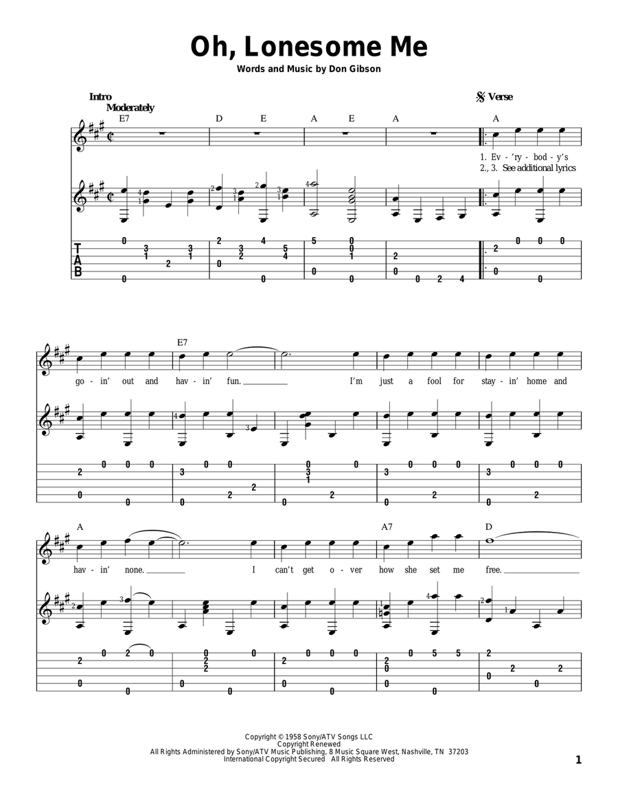 Oh, Lonesome Me Electric Guitar scores gallery preview page 1