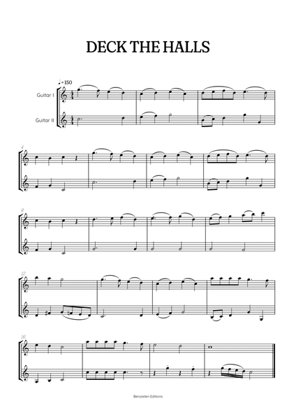 Deck the Halls for acoustic guitar duet • intermediate Christmas song sheet music image number null