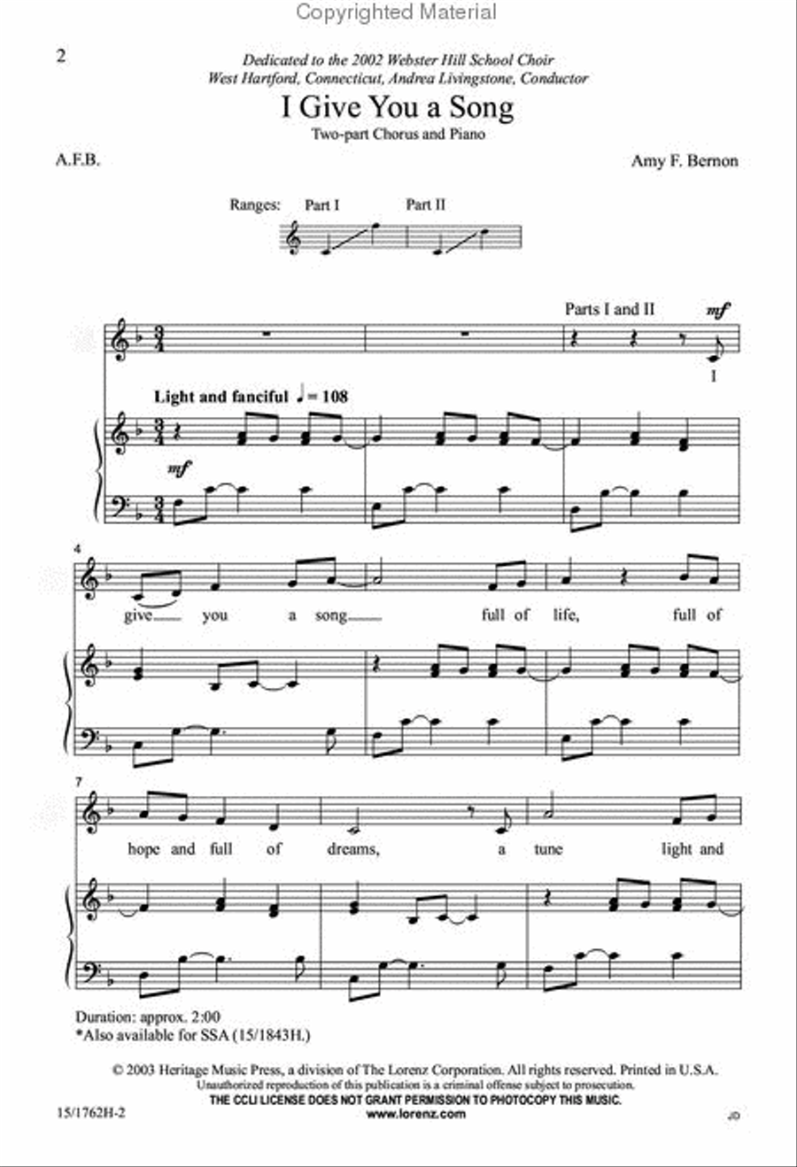 I Give You a Song 2-Part scores gallery preview page 2