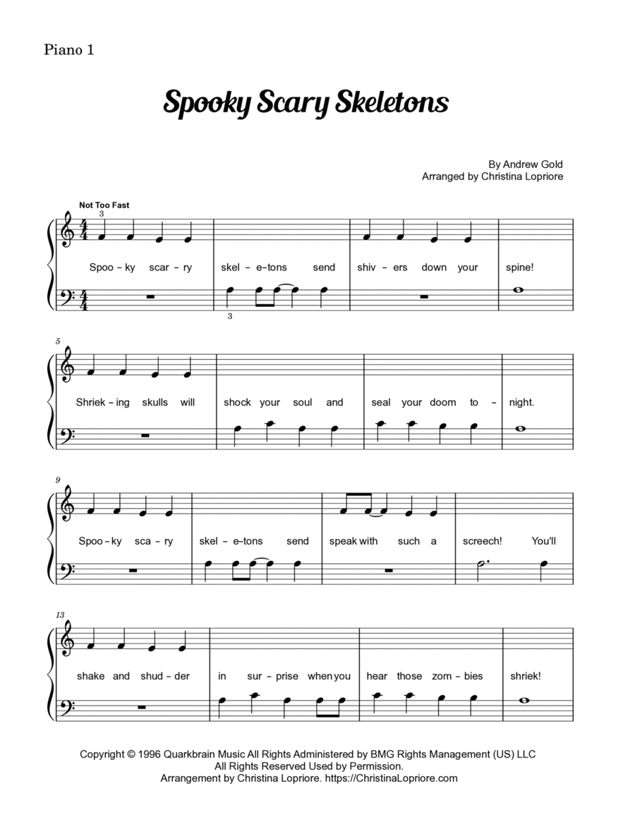 Spooky Scary Skeletons Easy Piano scores gallery preview page 1