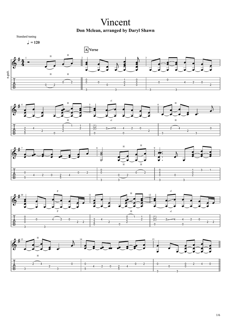 Vincent (Starry Starry Night) Acoustic Guitar scores gallery preview page 1