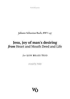 Jesu, joy of man's desiring by Bach for Low Brass Trio