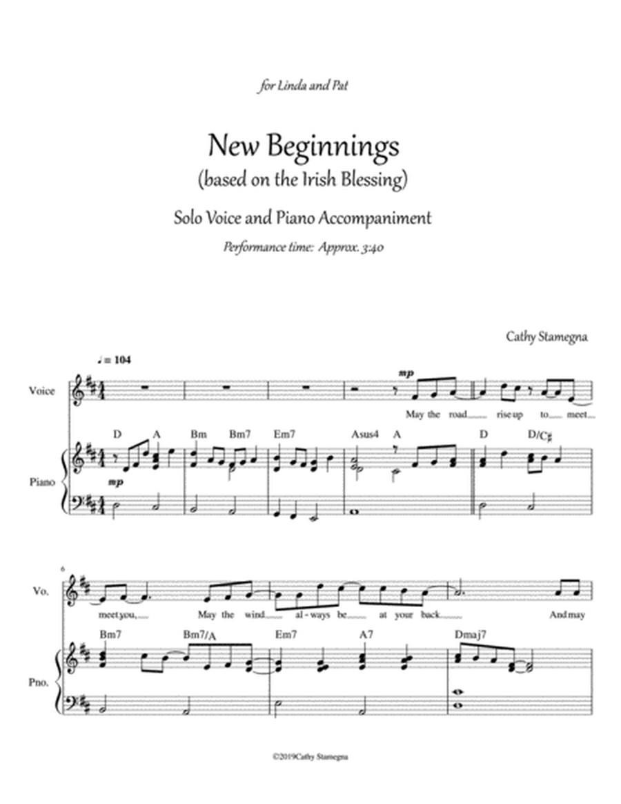 New Beginnings (based on The Irish Blessing), Vocal Solo, Chords, Piano Acc. image number null