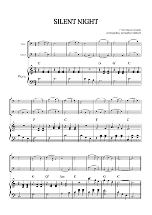 Silent Night for tuba duet with piano accompaniment • easy Christmas song sheet music (w/ chords)