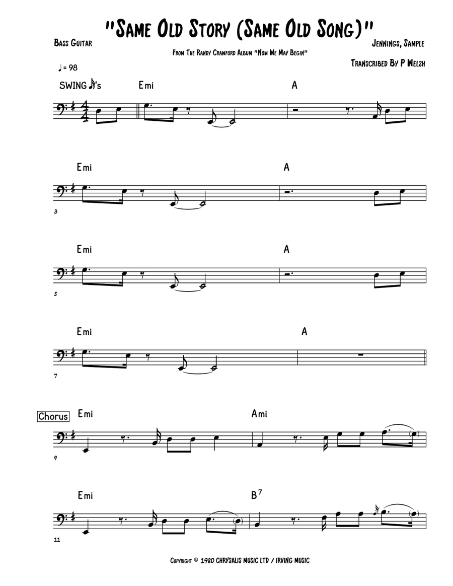 Same Old Story (same Old Song) Bass Guitar Tablature scores gallery preview page 1