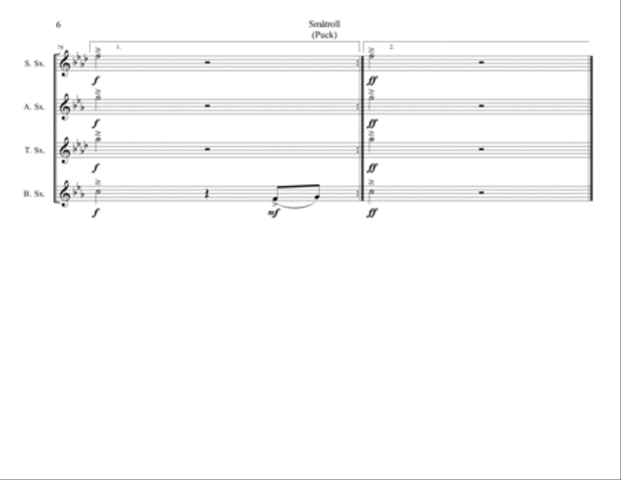 Småtroll (Puck) From Grieg's Lyric Pieces for Saxophone Quartet Saxophone Quartet scores gallery preview page 6