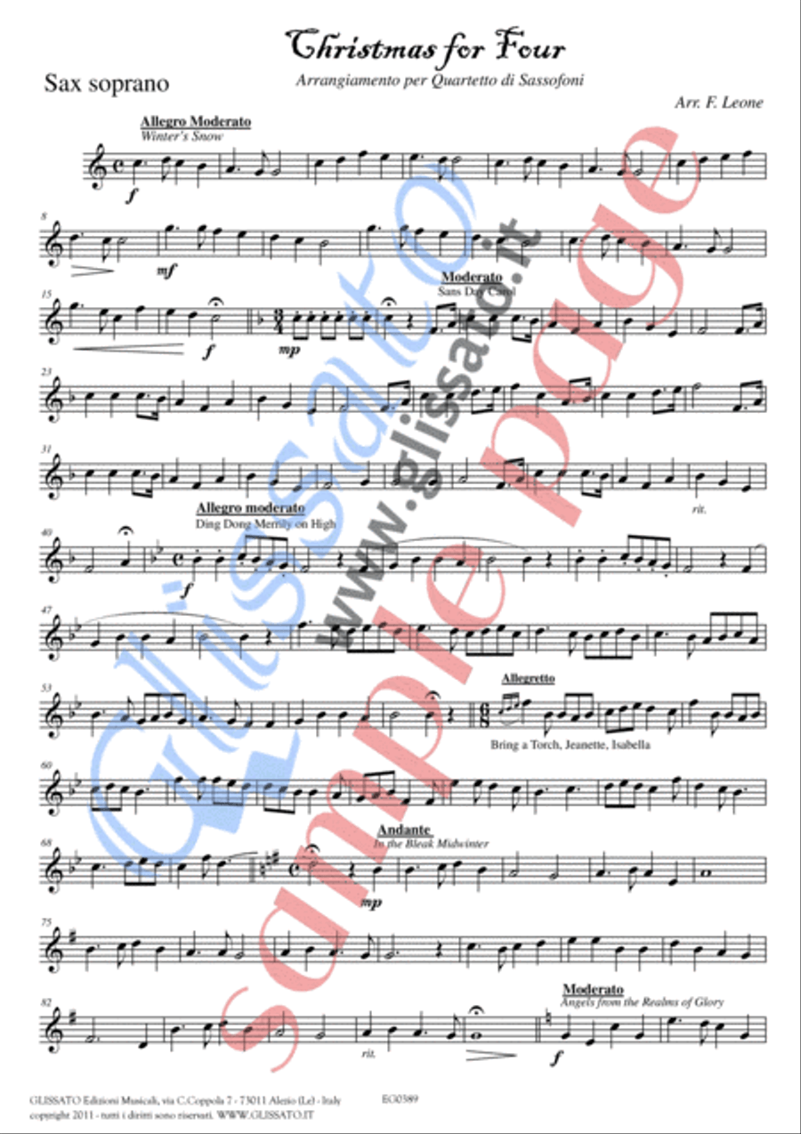 Christmas for four - Medley for Sax Quartet satb/aatb (score & parts) Saxophone Quartet scores gallery preview page 2