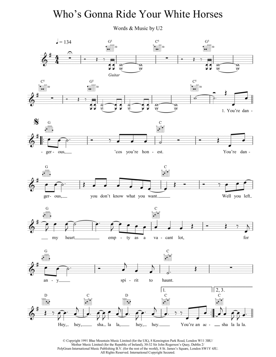 Who's Gonna Ride Your White Horses Piano scores gallery preview page 1