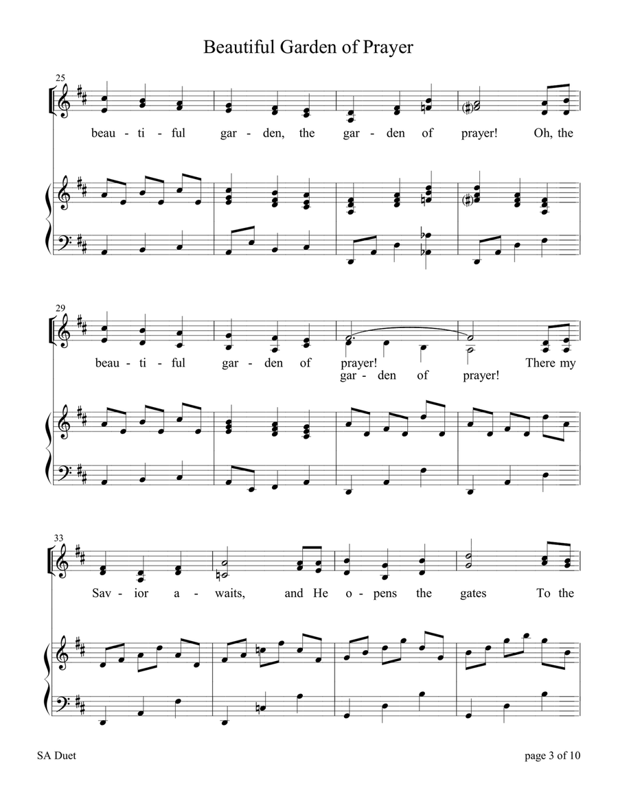 Beautiful Garden of Prayer (for SA Duet with Piano Accompaniment) SA scores gallery preview page 3