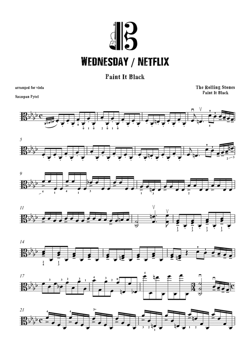 Wednesday Netflix Paint It Black by Rolliings Stones - arr. for Viola by Szczepan Pytel