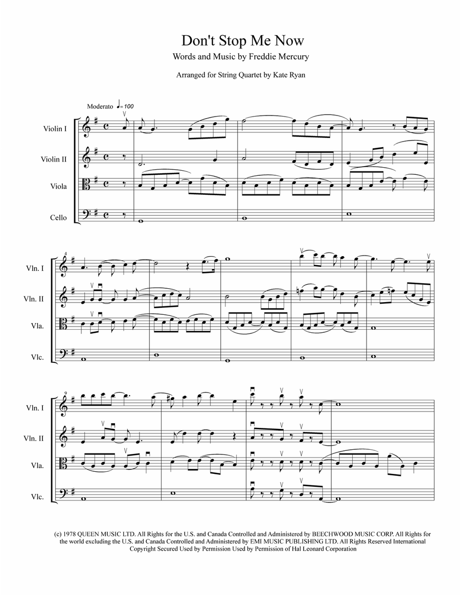 Don't Stop Me Now String Quartet scores gallery preview page 2