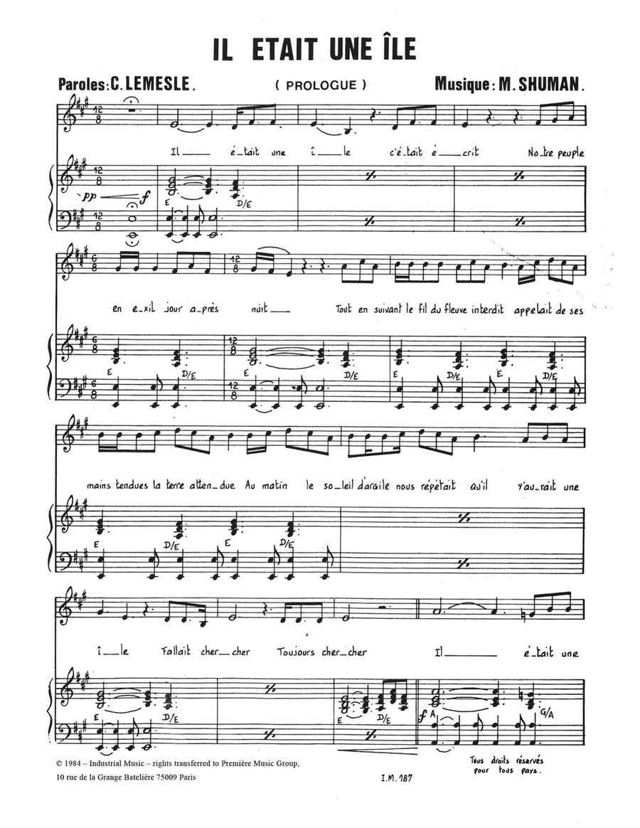 Il Etait Une Ile Piano, Vocal scores gallery preview page 1