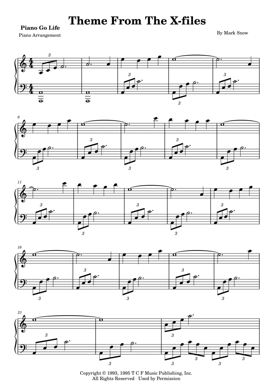 Theme From The X-files Piano Solo scores gallery preview page 1