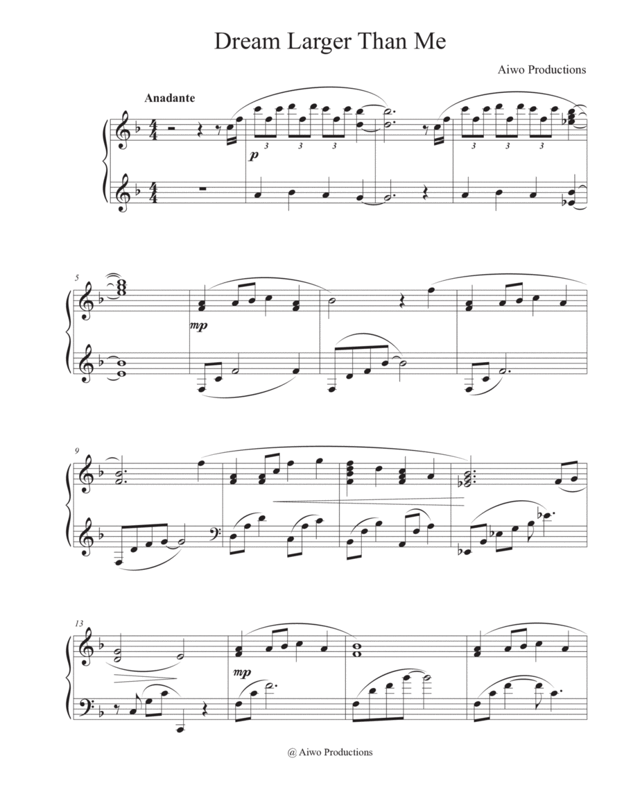 Dream Larger Than Me Piano Solo scores gallery preview page 1