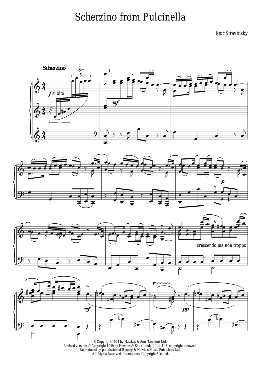 Scherzino from Pulcinella Piano Solo scores gallery preview page 1