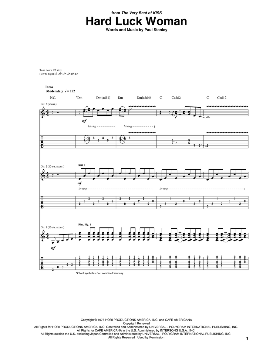 Hard Luck Woman Guitar Tablature scores gallery preview page 1