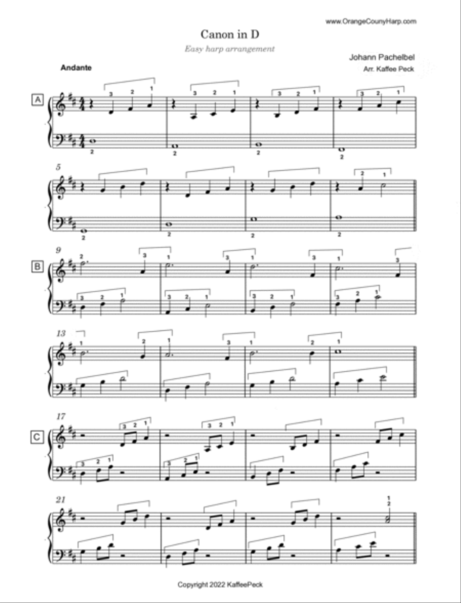 Canon in D- Easy harp arrangement Celtic Harp scores gallery preview page 2