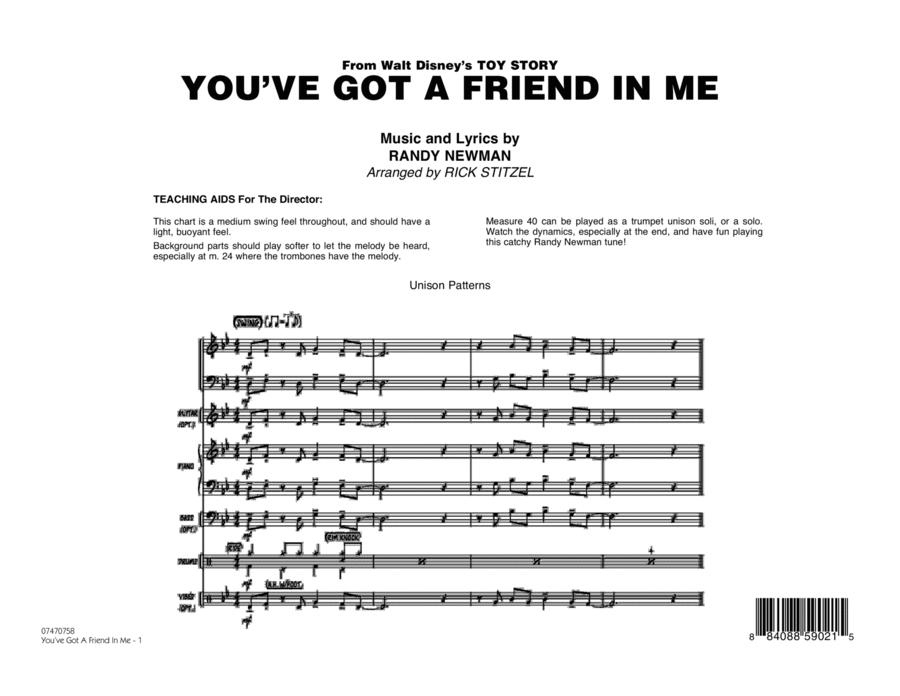 You've Got A Friend In Me (Wheezy's Version) (from Toy Story 2) (arr. Rick Stitzel) - Full Score Jazz Ensemble scores gallery preview page 1