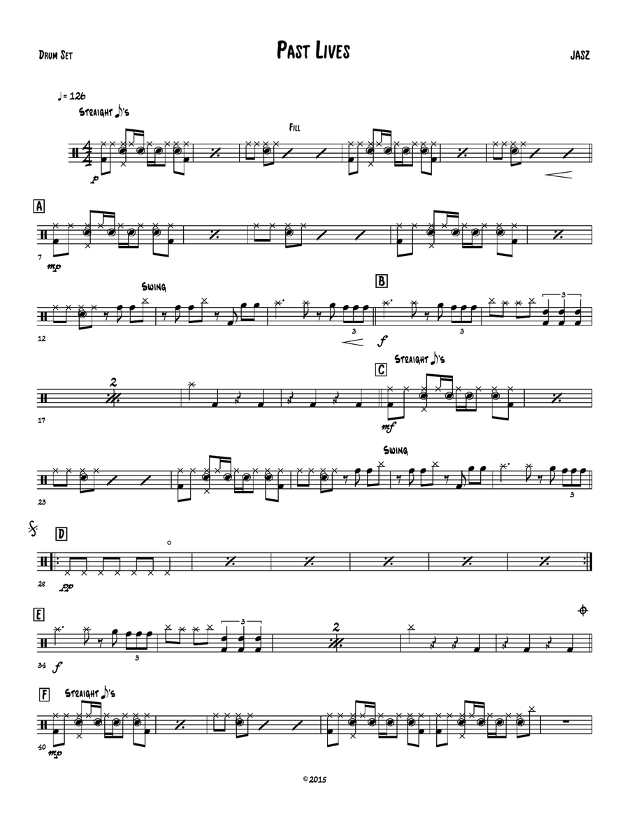 Past Lives - Drum Set Past Lives - Drum Set Jazz Ensemble scores gallery preview page 1