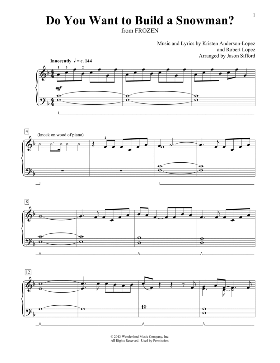 Do You Want To Build A Snowman? (from Frozen) (arr. Jason Sifford) Piano Method scores gallery preview page 1